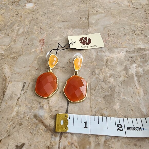 Stony Peach and Orange Drop Earrings - Picture 4 of 6